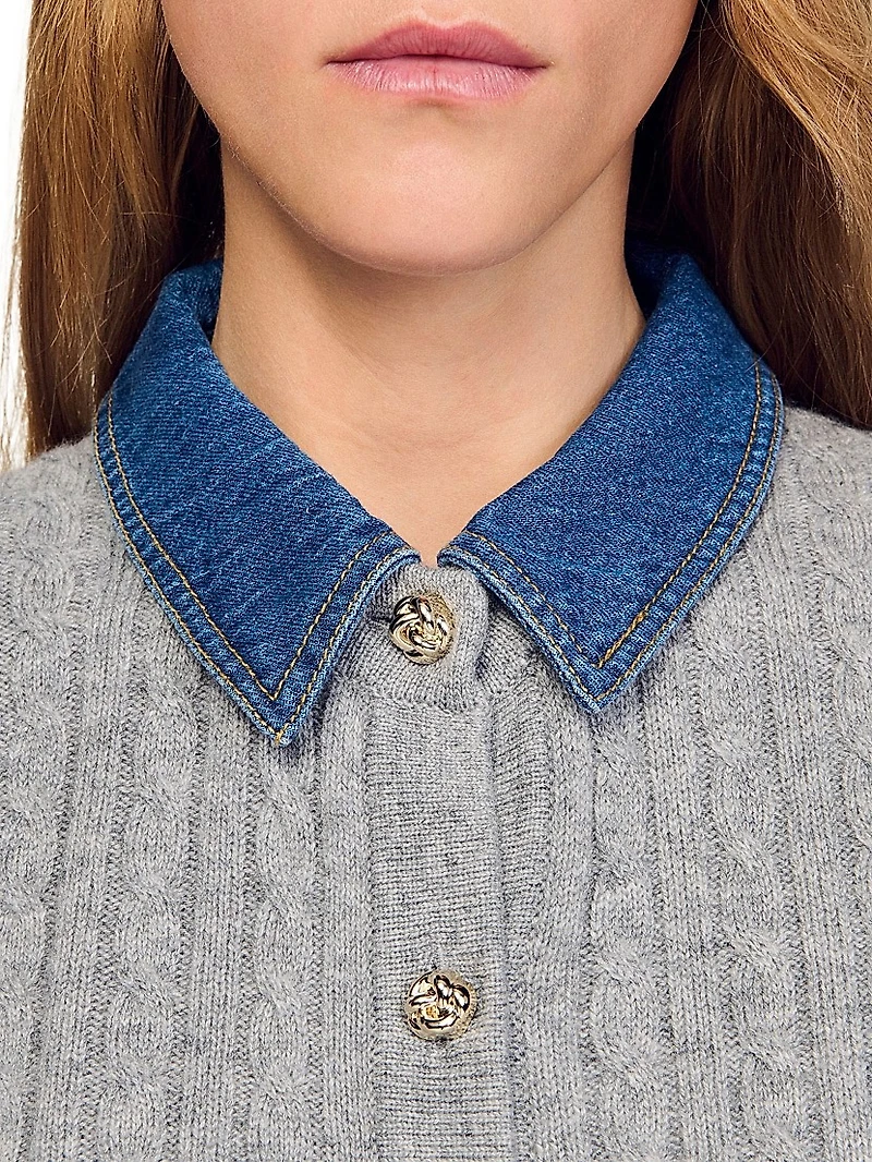 Cardigan with Denim Collar