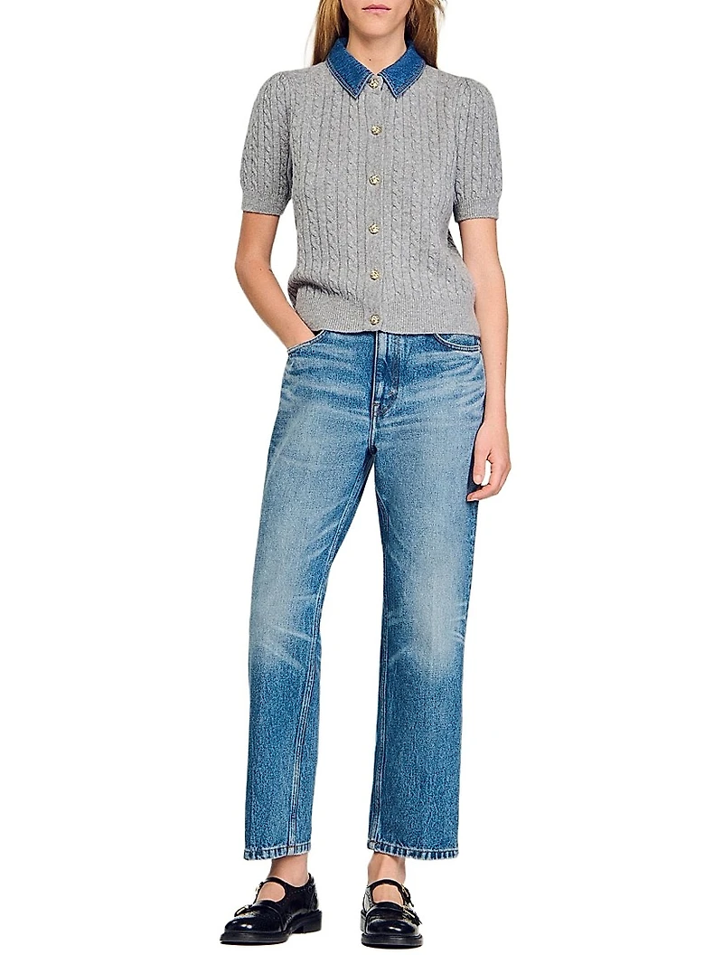 Cardigan with Denim Collar