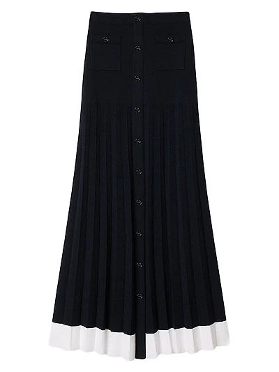 Long Two-Tone Knit Skirt