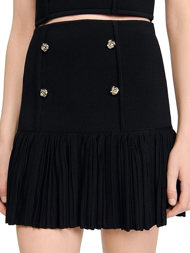 Short Pleated Knit Skirt
