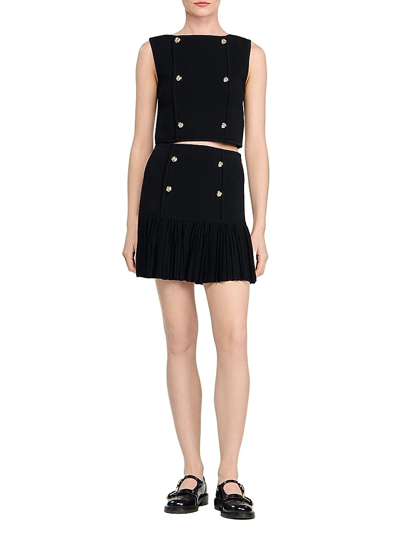 Short Pleated Knit Skirt