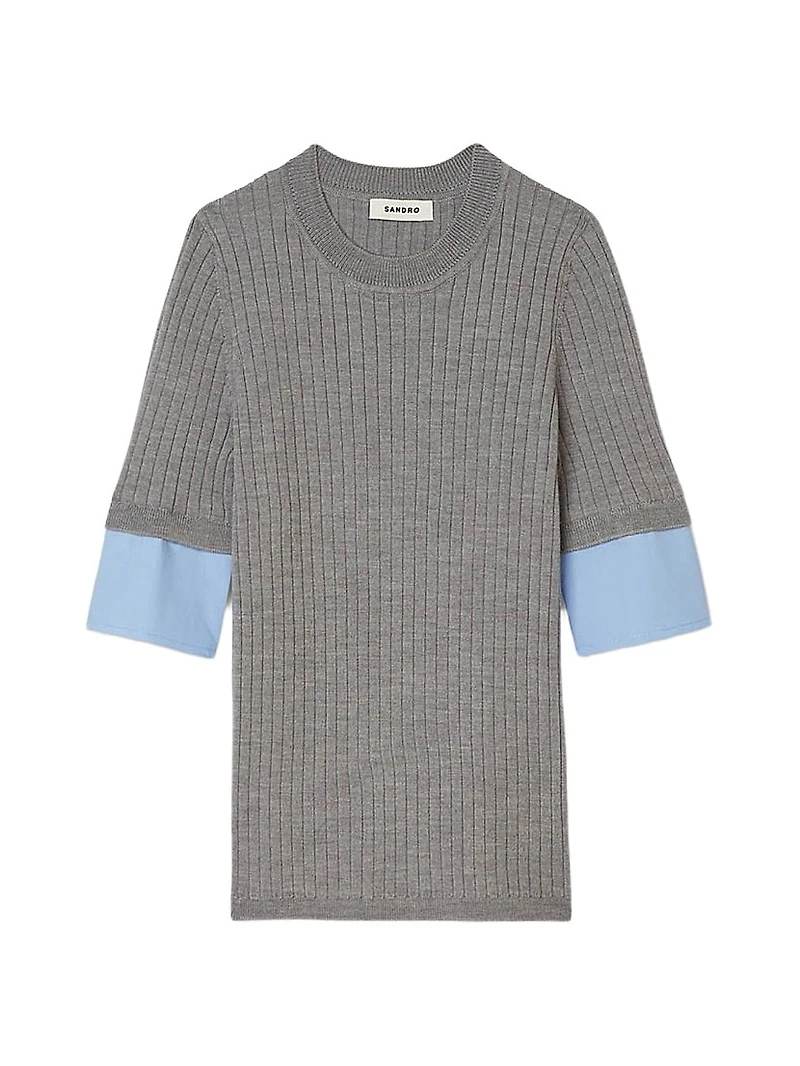 Sweater with Contrast Short Sleeves