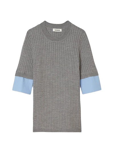 Sweater with Contrast Short Sleeves