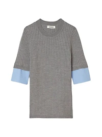 Sweater with Contrast Short Sleeves