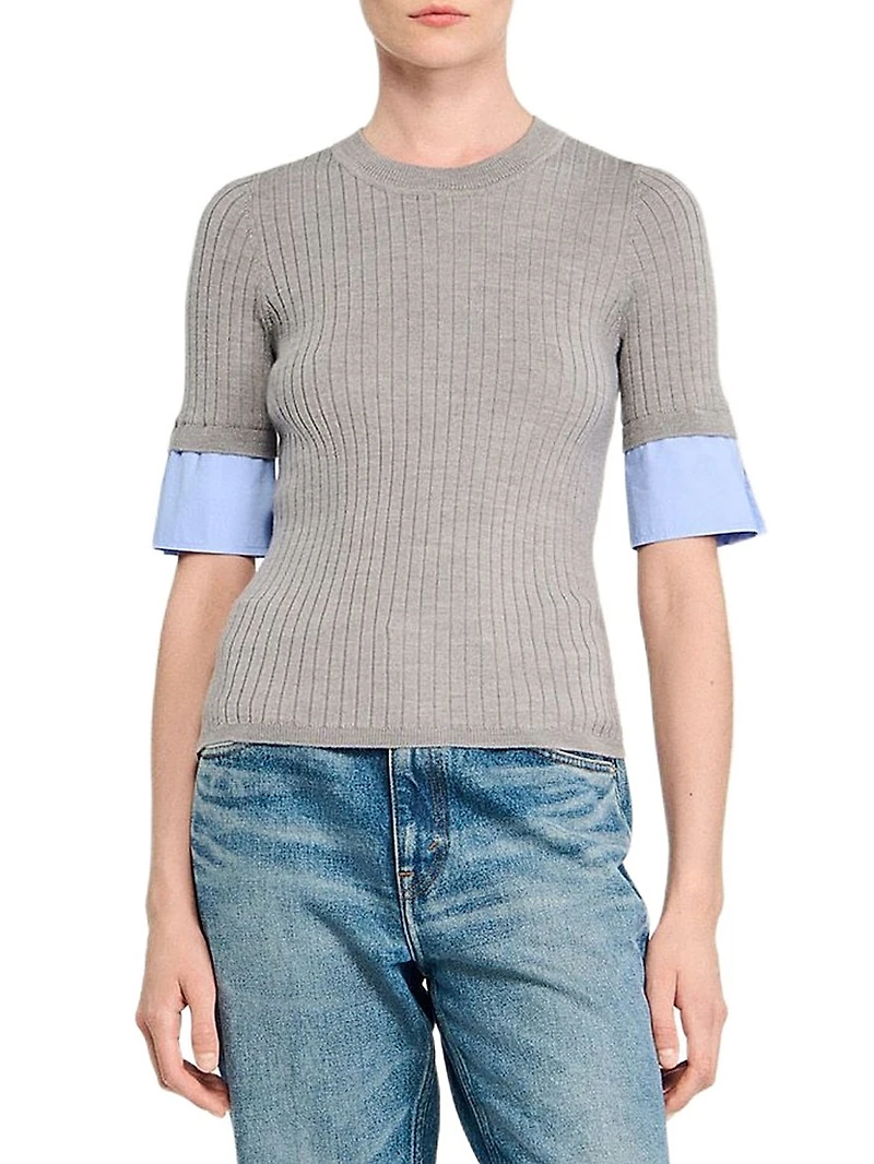 Sweater with Contrast Short Sleeves