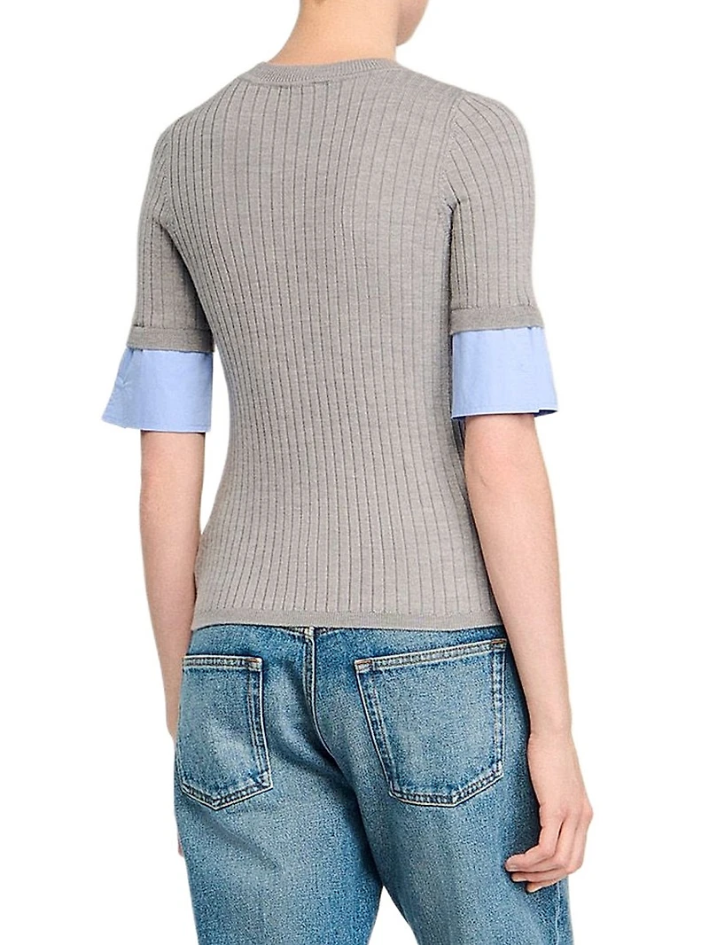 Sweater with Contrast Short Sleeves