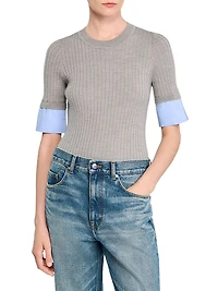 Sweater with Contrast Short Sleeves
