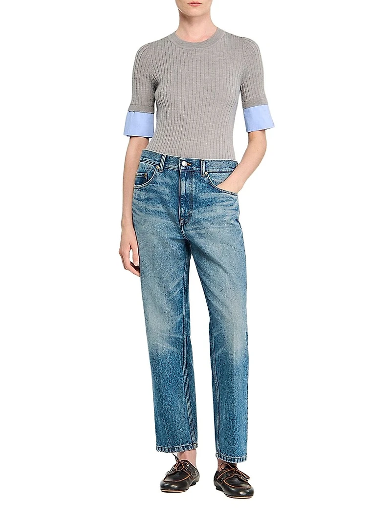 Sweater with Contrast Short Sleeves