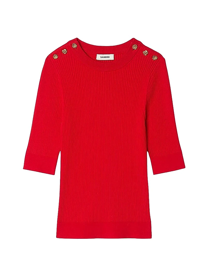 Short-Sleeve Ribbed Sweater