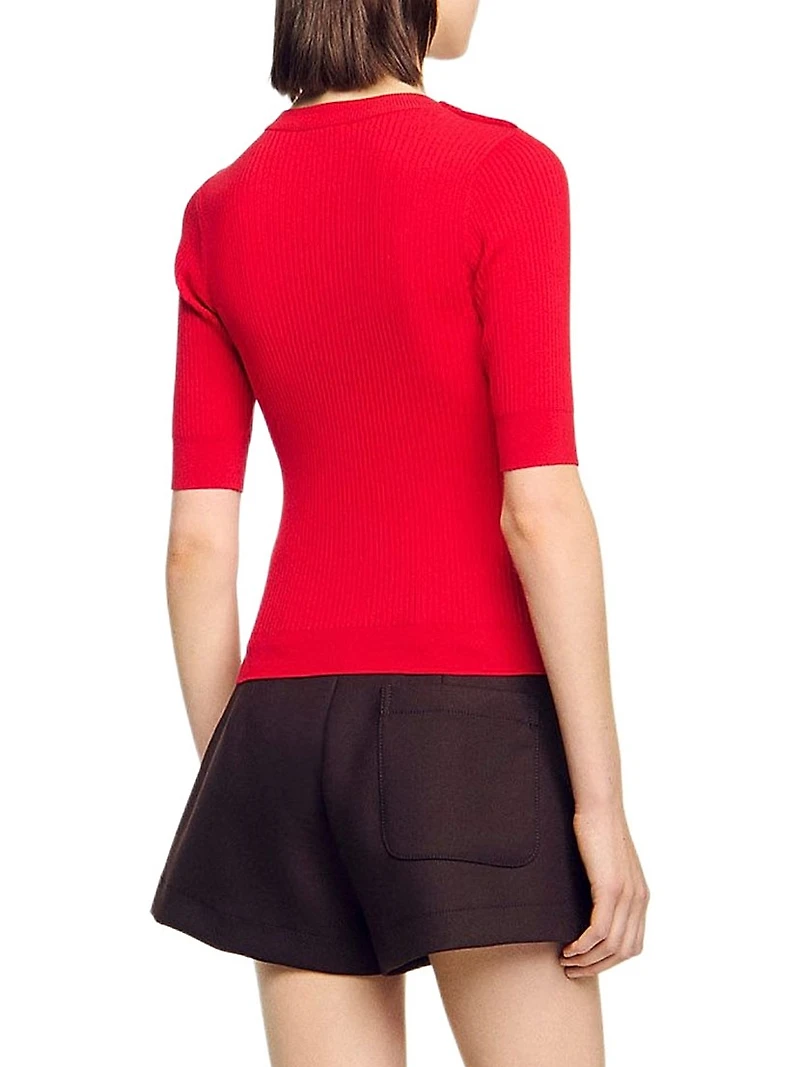 Short-Sleeve Ribbed Sweater