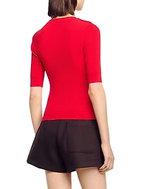 Short-Sleeve Ribbed Sweater