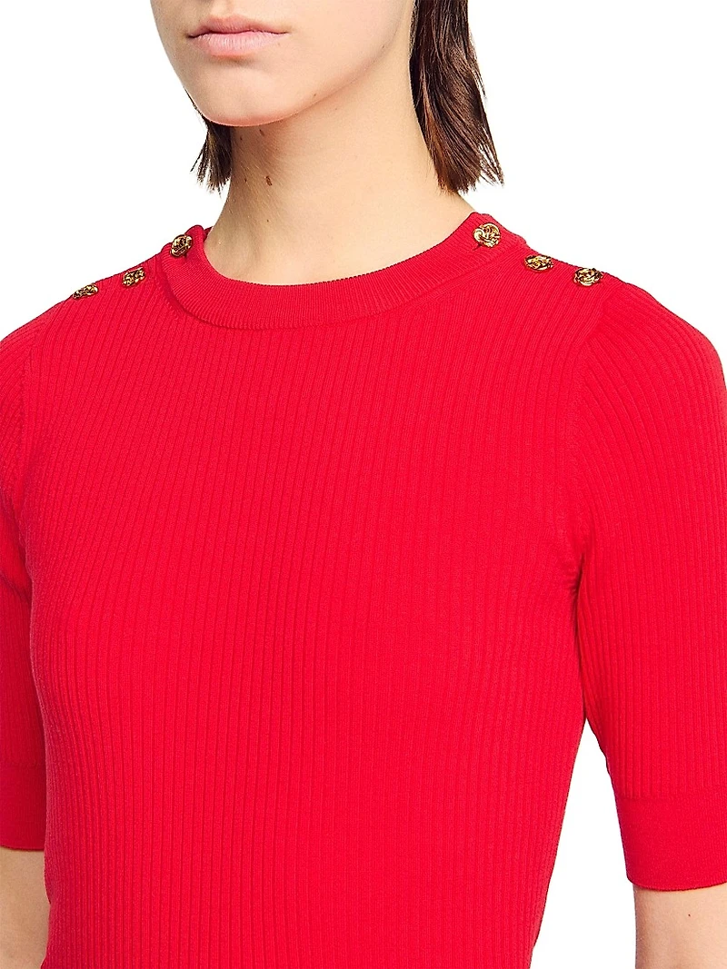 Short-Sleeve Ribbed Sweater