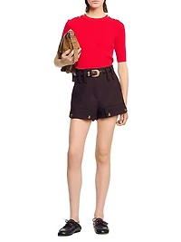 Short-Sleeve Ribbed Sweater