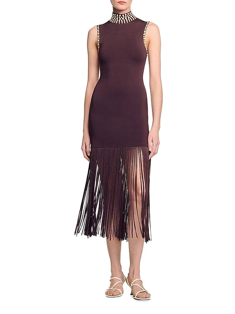 Fringed Knit Maxi Dress