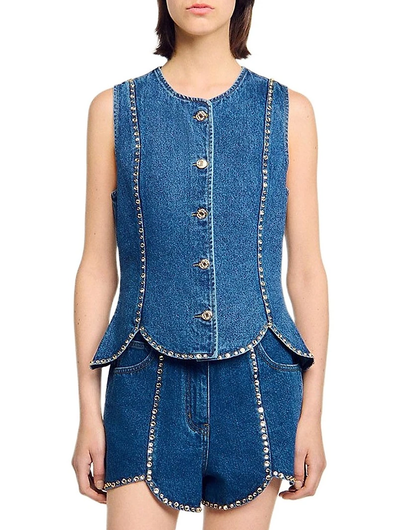 Rhinestone Denim Top