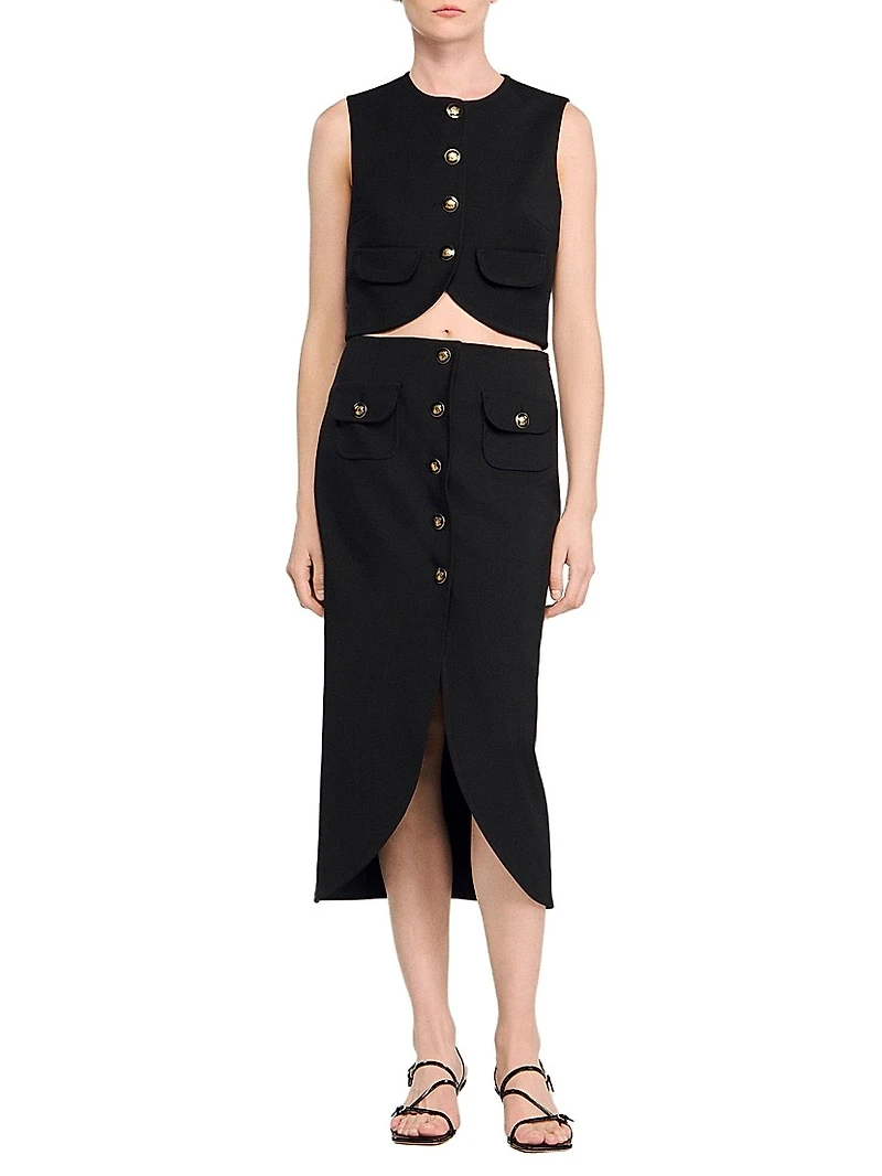 Buttoned Midi Skirt