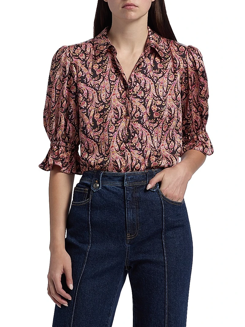 Fiona Charming Paisley Trumpet-Sleeve Top