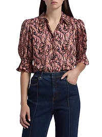 Fiona Charming Paisley Trumpet-Sleeve Top