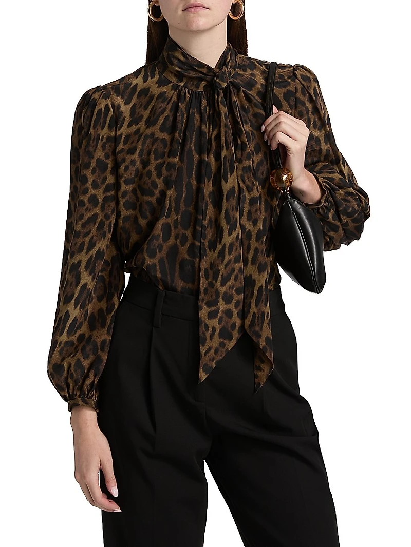 Joan Leopard Crepe De Chine Blouse