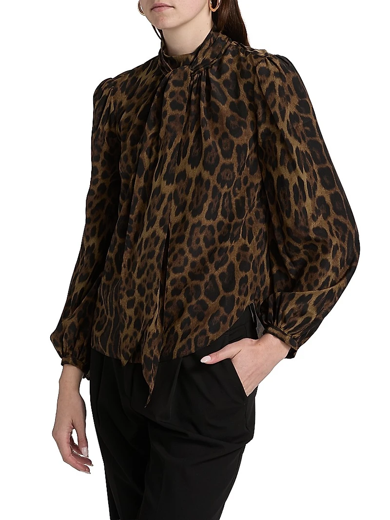 Joan Leopard Crepe De Chine Blouse