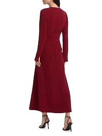 Sequin-Embellished Floral Tie-Waist Midi-Dress