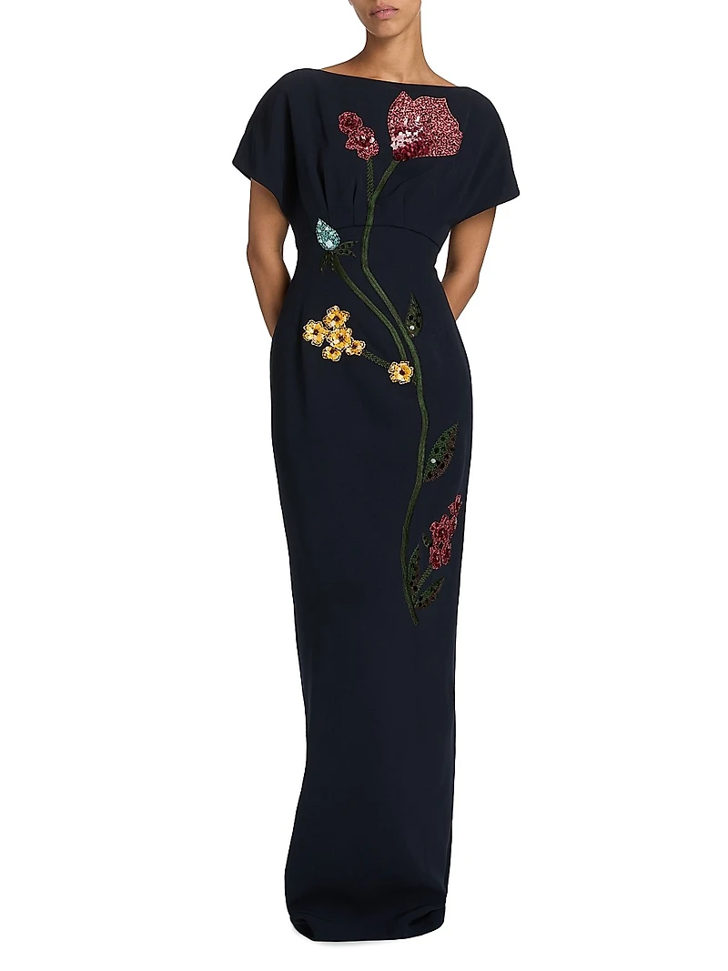 Savannah Floral Embroidered Sheath Gown