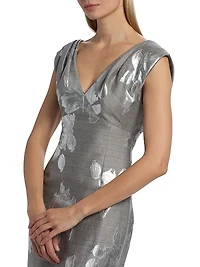 Metallic Floral V-Neck Gown