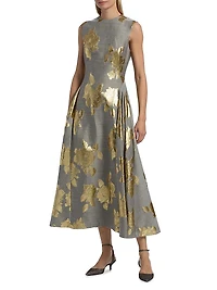 Metallic FLoral Sleeveless Cocktail Dress