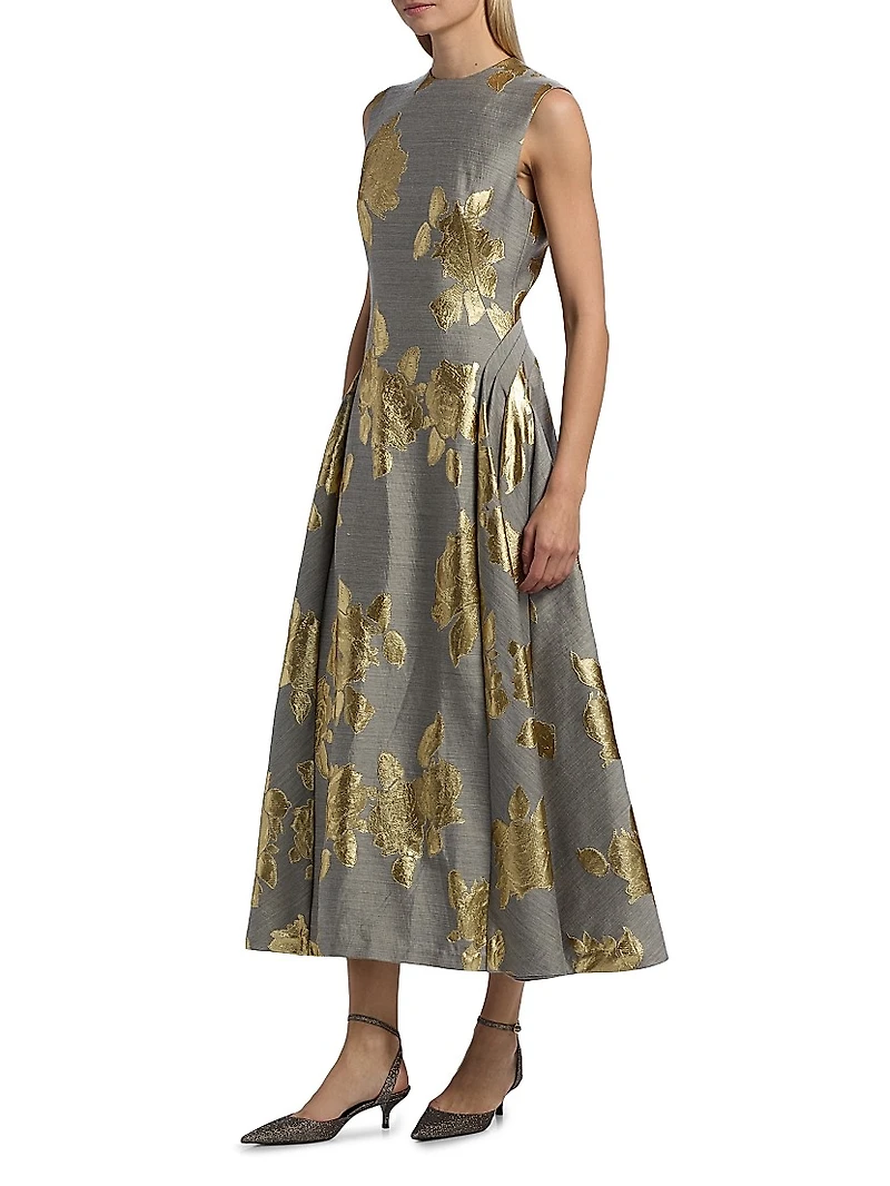 Metallic FLoral Sleeveless Cocktail Dress