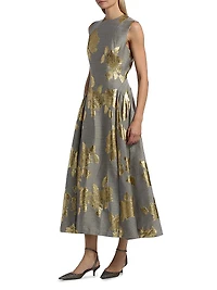 Metallic FLoral Sleeveless Cocktail Dress