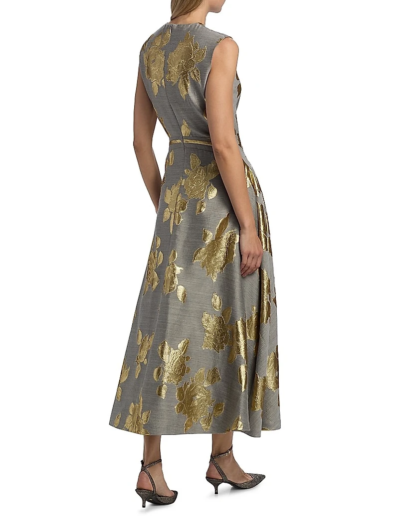 Metallic FLoral Sleeveless Cocktail Dress
