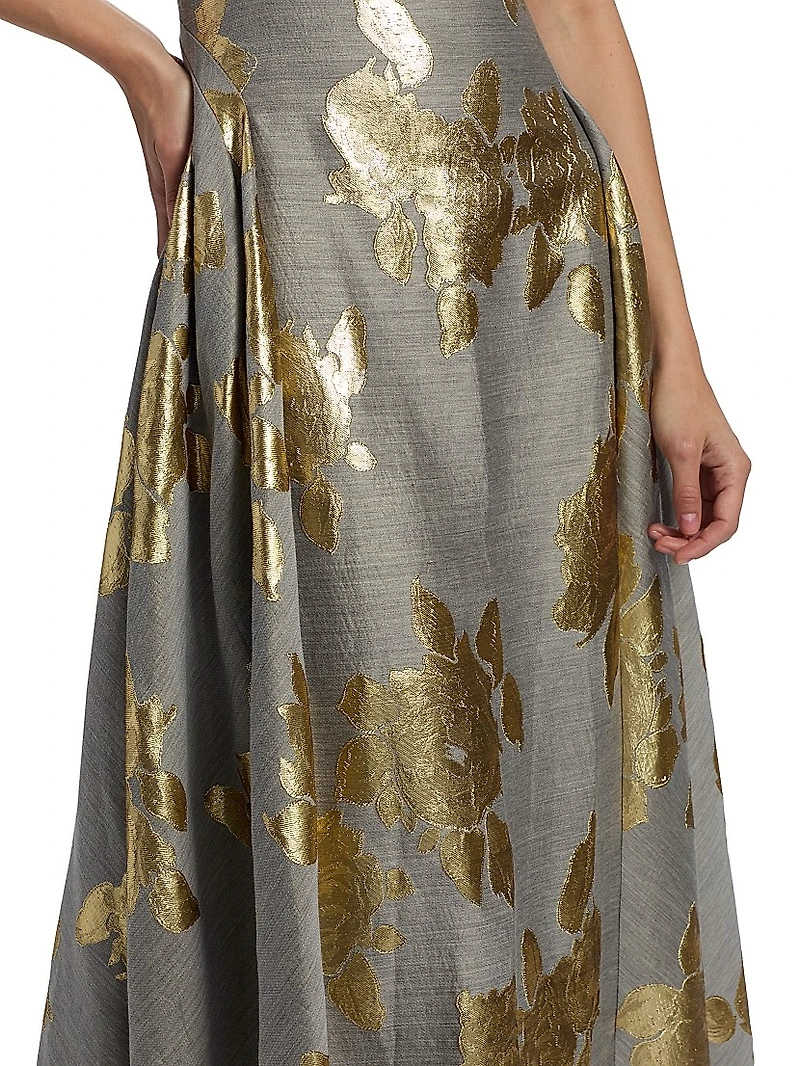Metallic FLoral Sleeveless Cocktail Dress