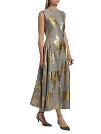 Metallic FLoral Sleeveless Cocktail Dress