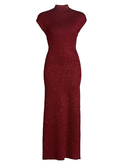 Sequined Knit Mock Turtleneck Body-Con Dress