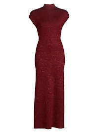 Sequined Knit Mock Turtleneck Body-Con Dress