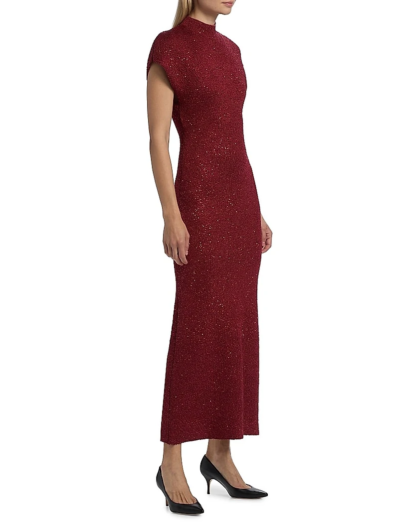 Sequined Knit Mock Turtleneck Body-Con Dress