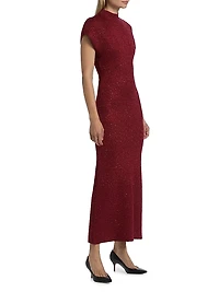 Sequined Knit Mock Turtleneck Body-Con Dress