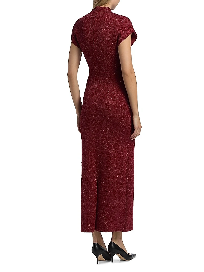 Sequined Knit Mock Turtleneck Body-Con Dress