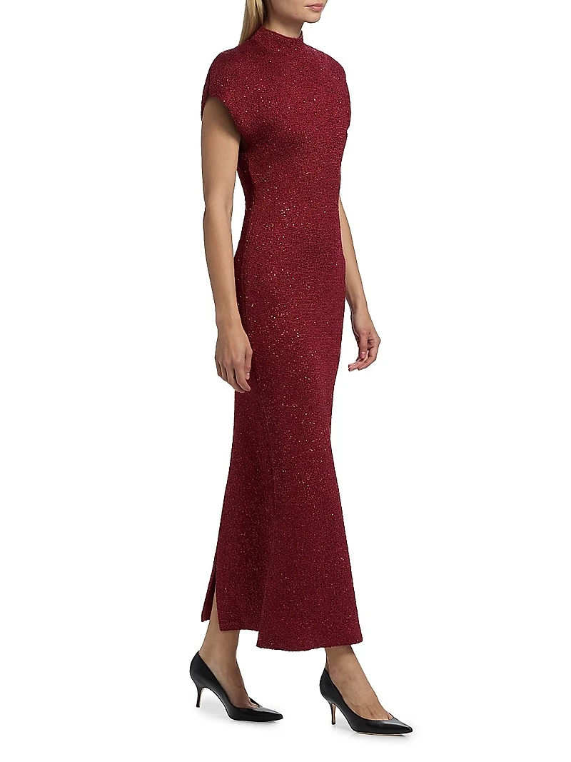 Sequined Knit Mock Turtleneck Body-Con Dress