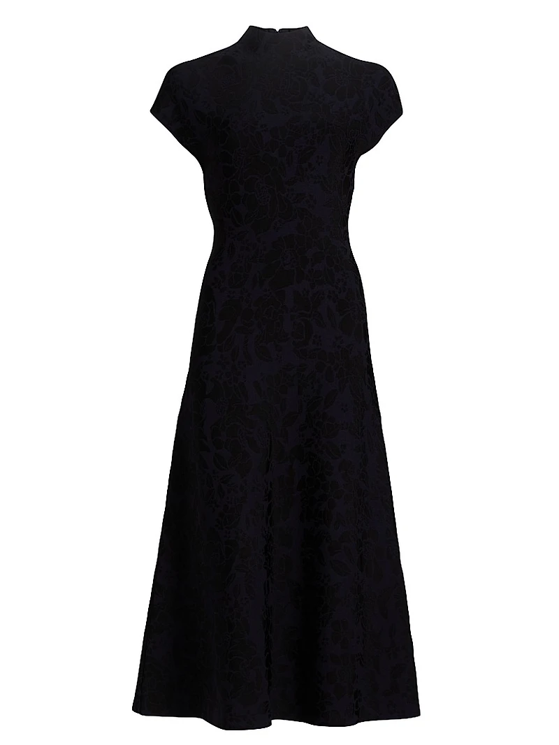 Floral Jacquard Mock Turtleneck Dress