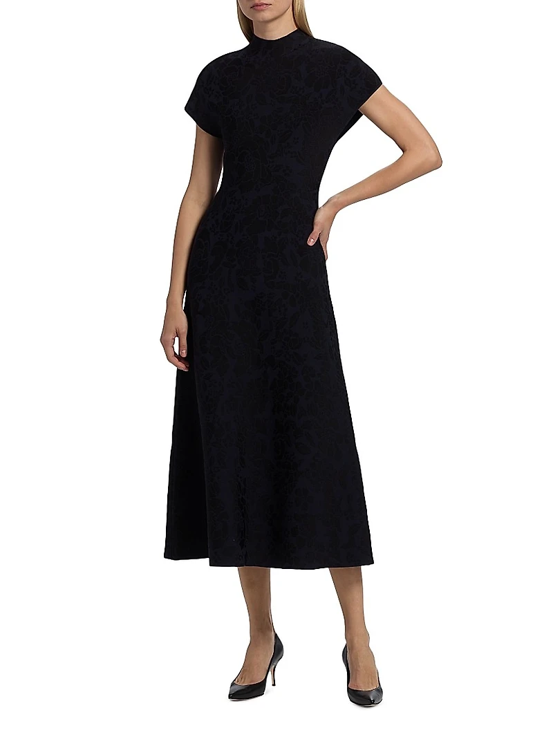 Floral Jacquard Mock Turtleneck Dress