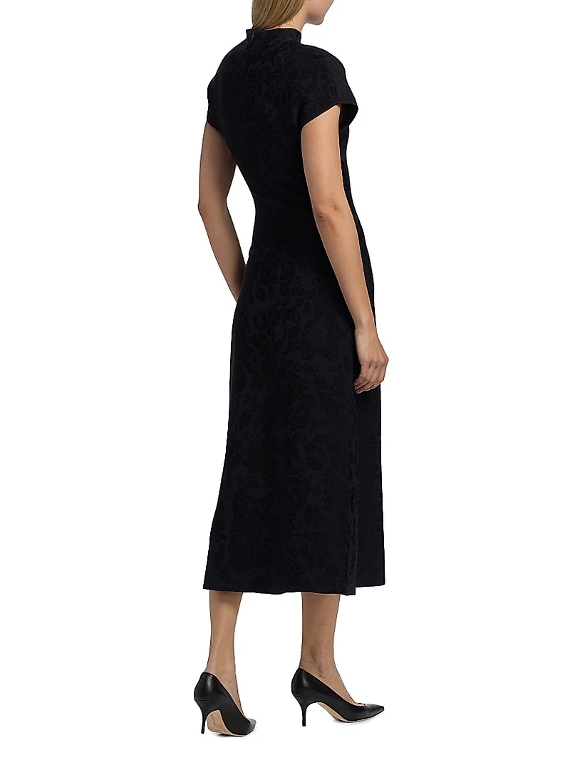 Floral Jacquard Mock Turtleneck Dress