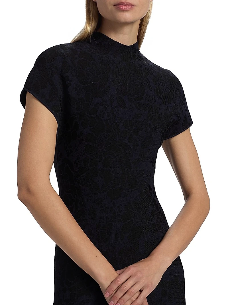 Floral Jacquard Mock Turtleneck Dress