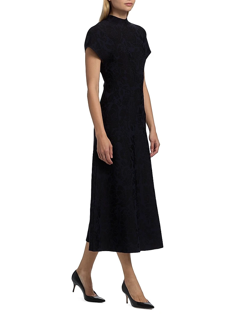 Floral Jacquard Mock Turtleneck Dress