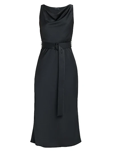 Satin Belted Midi-Dress
