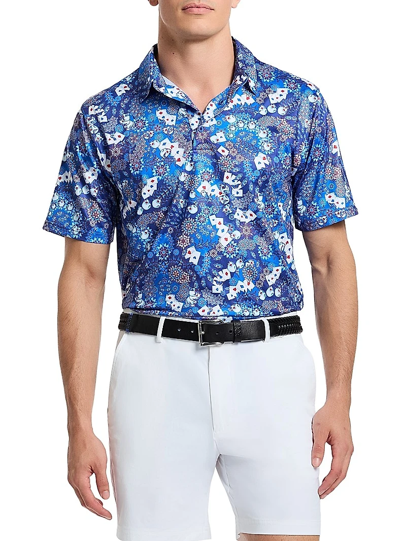 Ace Of Skulls Printed Knit Polo Shirt