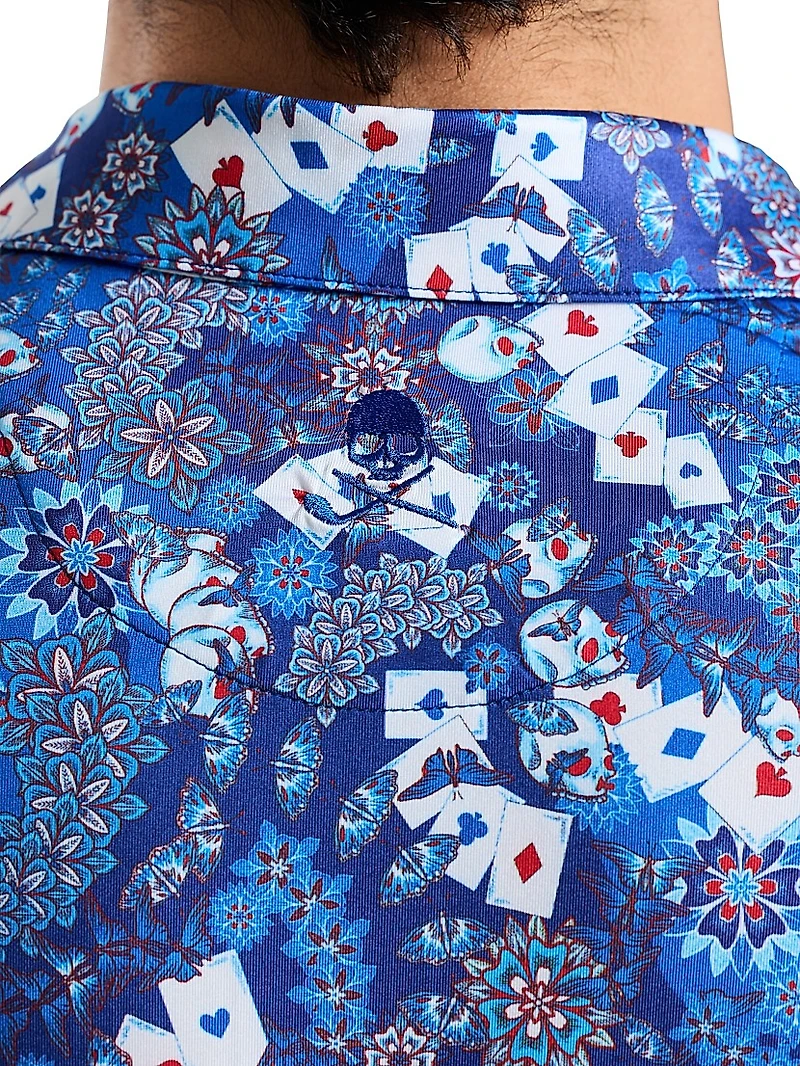 Ace Of Skulls Printed Knit Polo Shirt