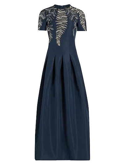 Embroidered Faille Pleated Gown