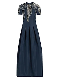 Embroidered Faille Pleated Gown