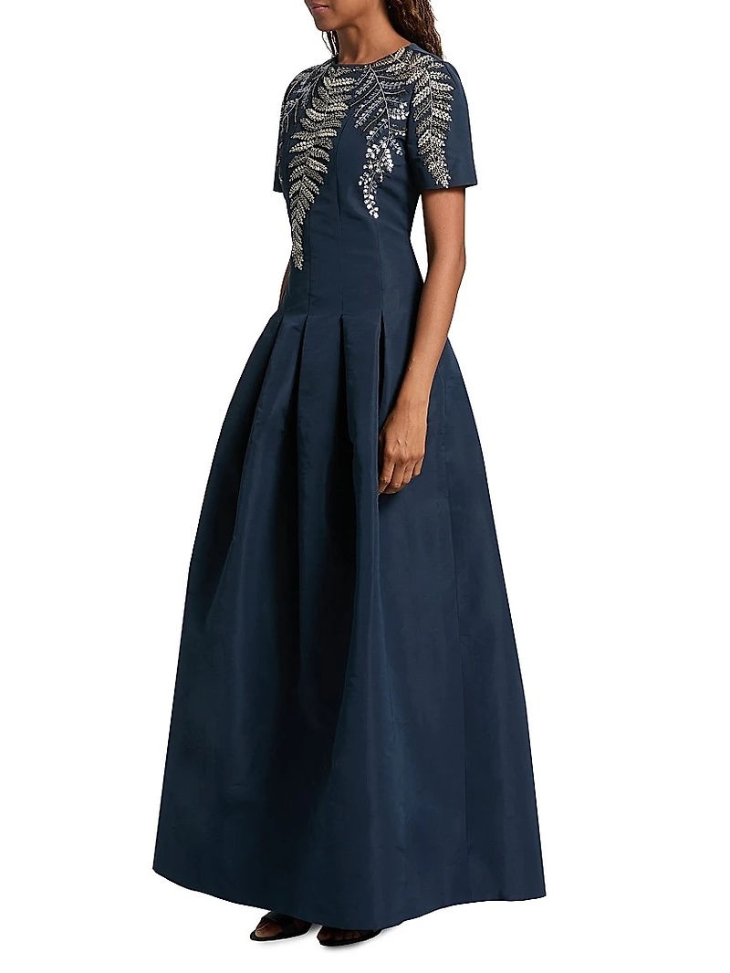 Embroidered Faille Pleated Gown